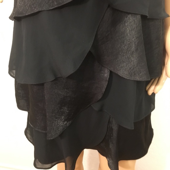 London Times Petite Black Layered Cocktail Dress - Picture 3 of 8